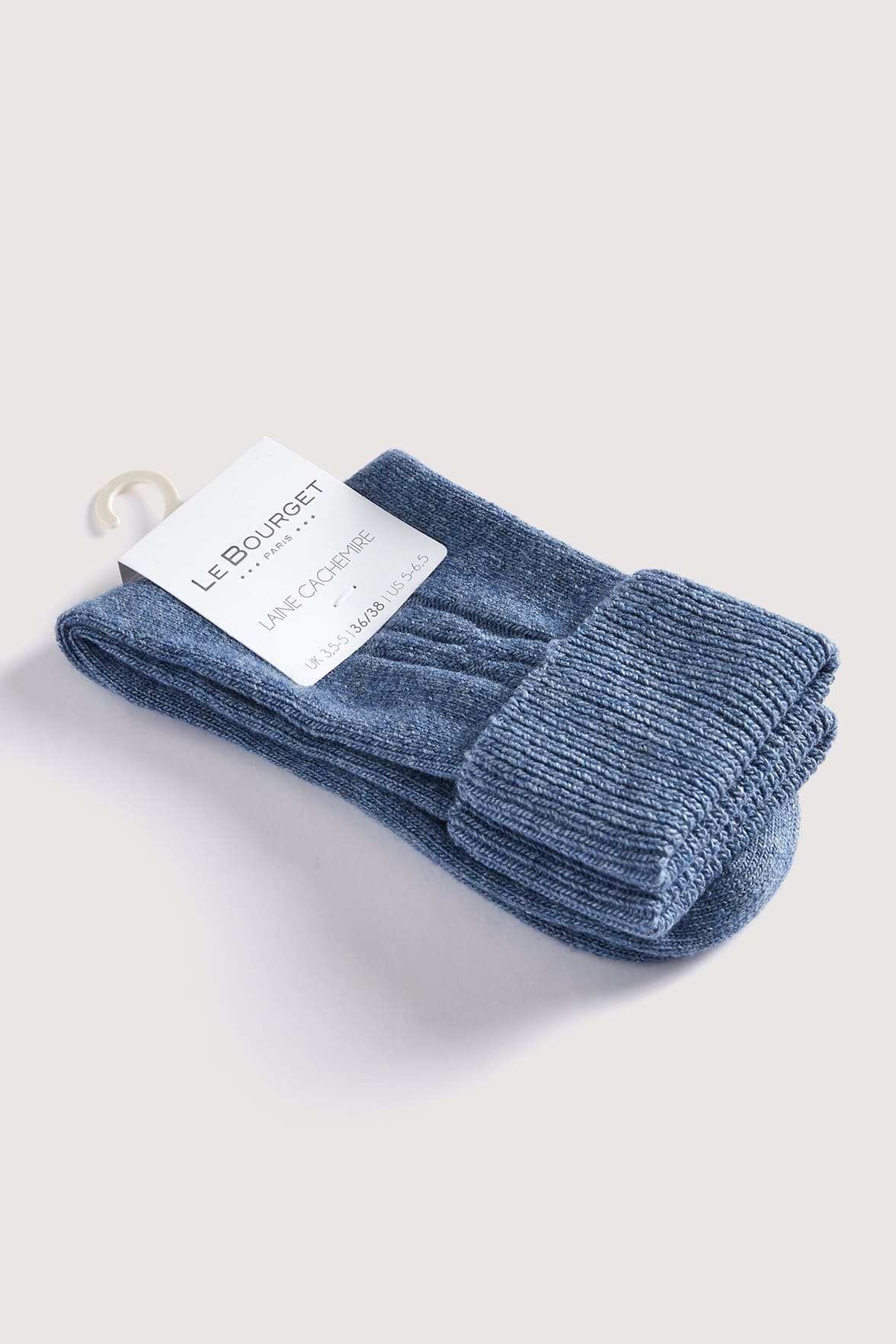 Chaussettes Torsadées avec Revers en Laine et Cachemire - Bleu Jean - Image 3