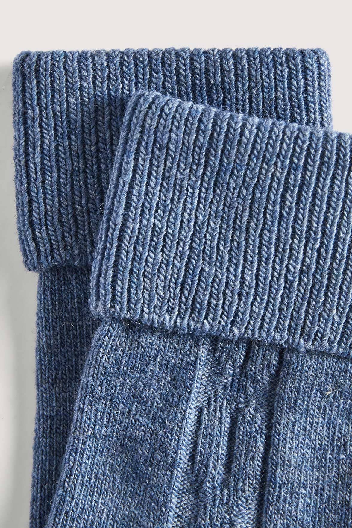 Chaussettes Torsadées avec Revers en Laine et Cachemire - Bleu Jean - Image 4