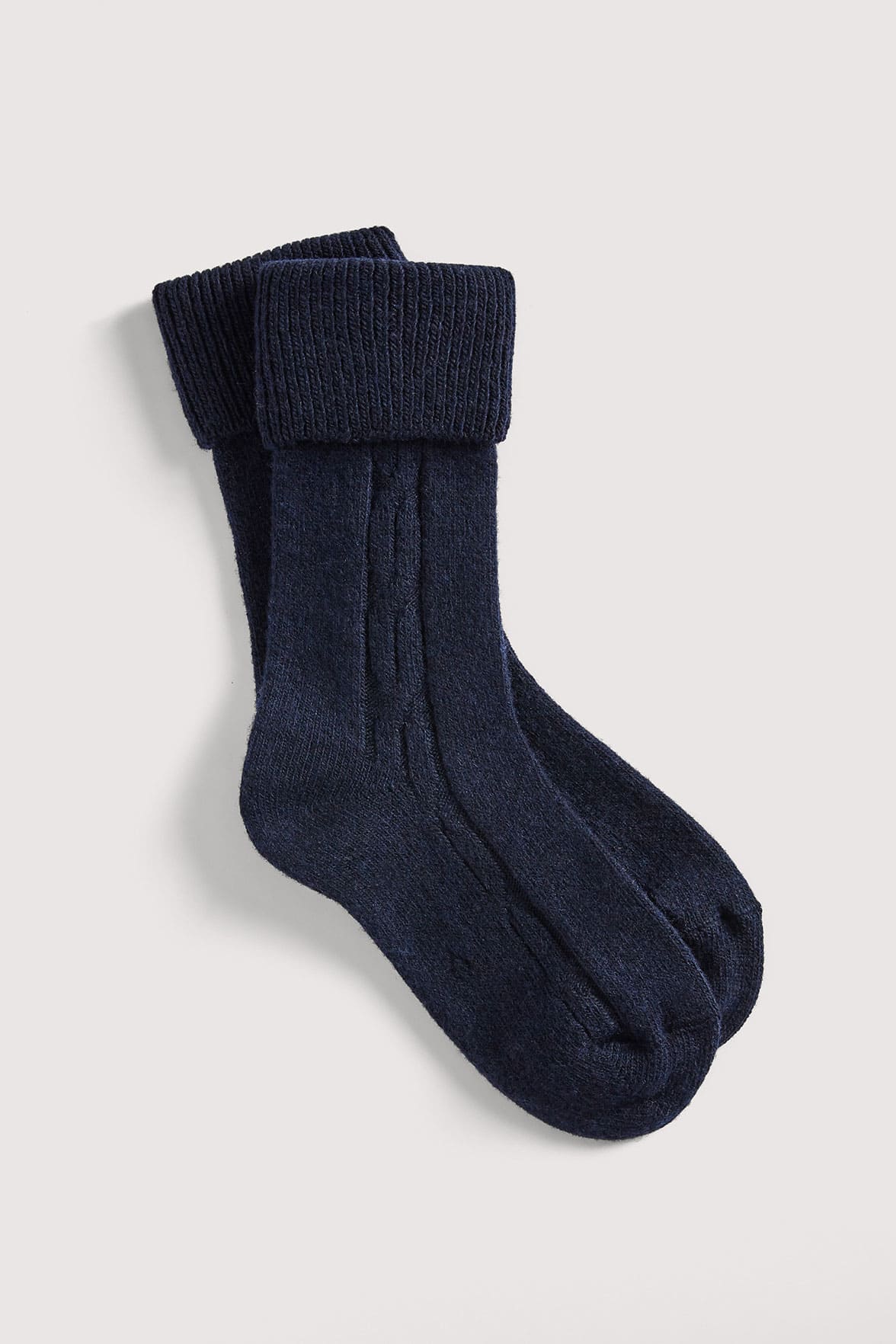 Chaussettes Torsadées avec Revers en Laine et Cachemire - Marine - Image 3