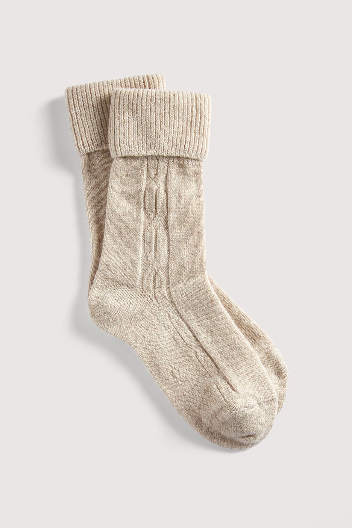 Chaussettes Torsadées avec Revers en Laine et Cachemire - Meringue - Image 3