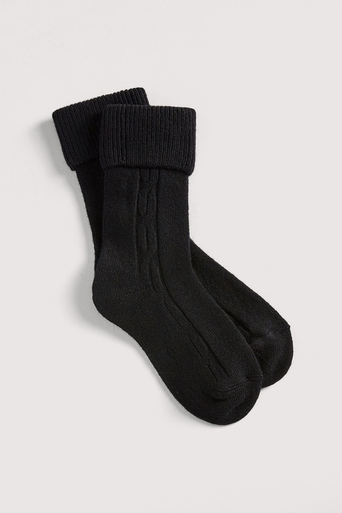 Chaussettes Torsadées avec Revers en Laine et Cachemire - Noir - Image 3