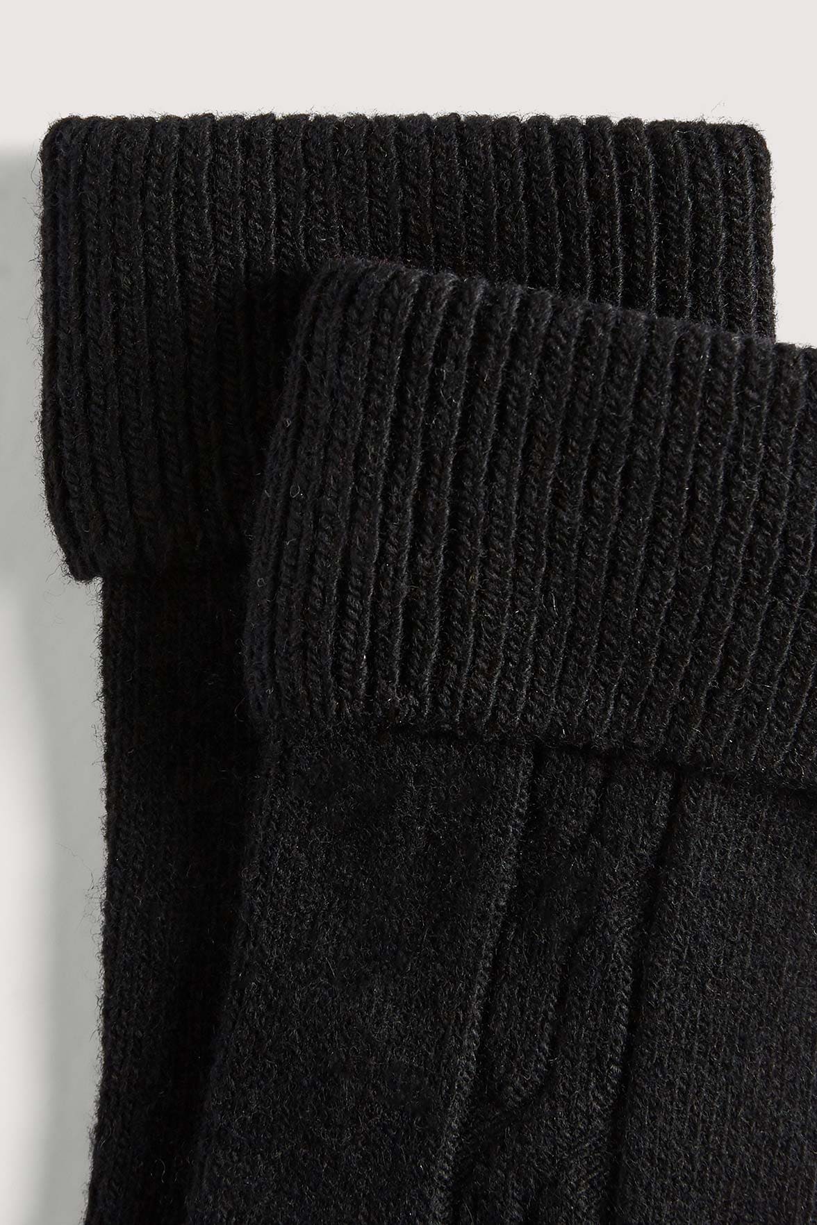 Chaussettes Torsadées avec Revers en Laine et Cachemire - Noir - Image 6