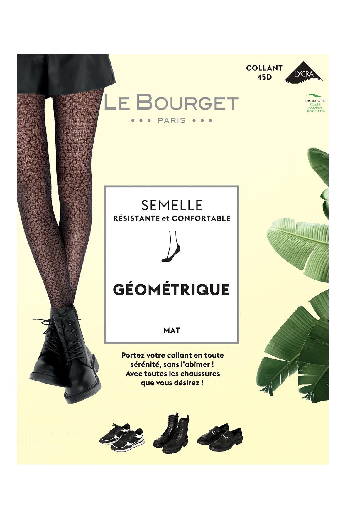 Collant Semi-Opaque Fantaisie Géométrique avec Protège-Pied Intégré 45D - Noir - Image 5