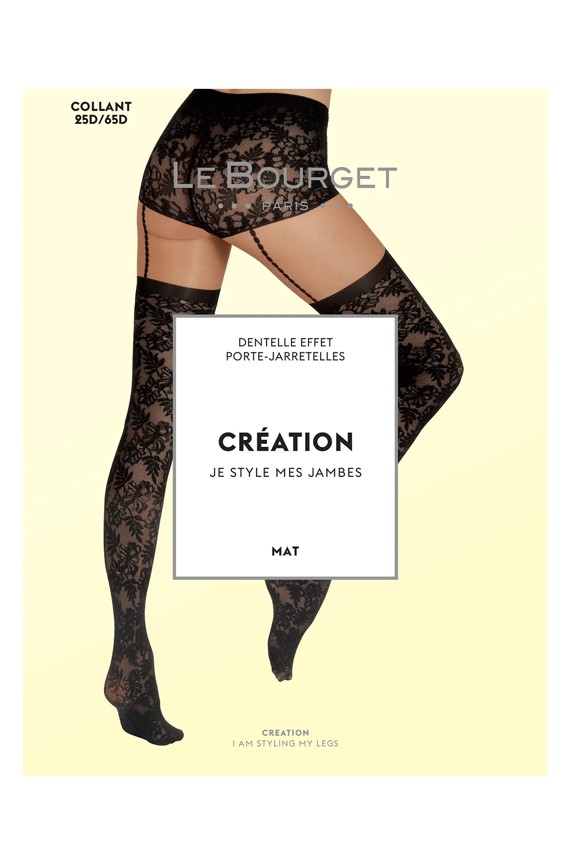 Collant Motif Dentelle Effet Porte-Jarretelles 25/65D Création - Nude / Noir - Image 5