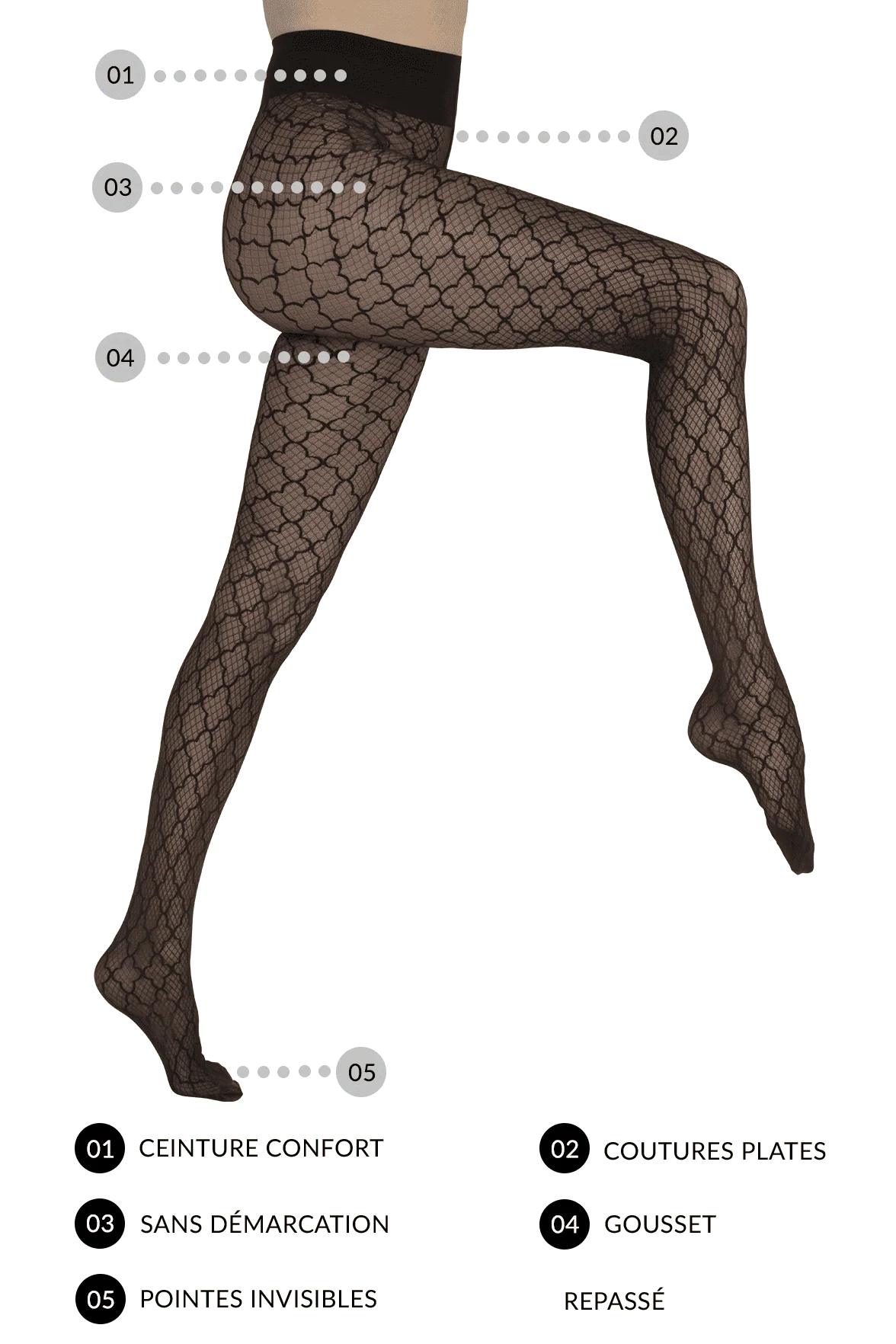 Collant Motif Arabesque 40D Création - Noir - Image 3