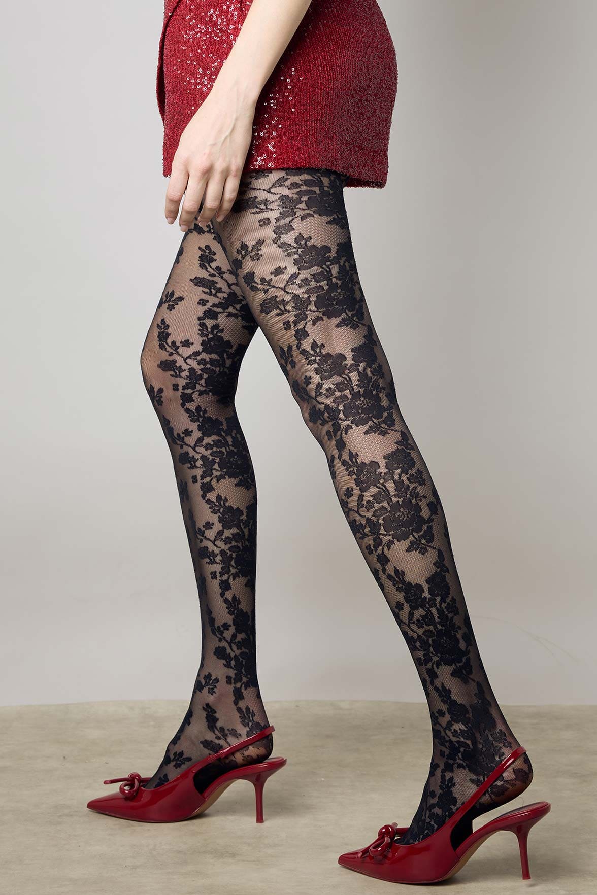 Collant Transparent Motif Dentelle Floral 20D Création - Noir - Image 5