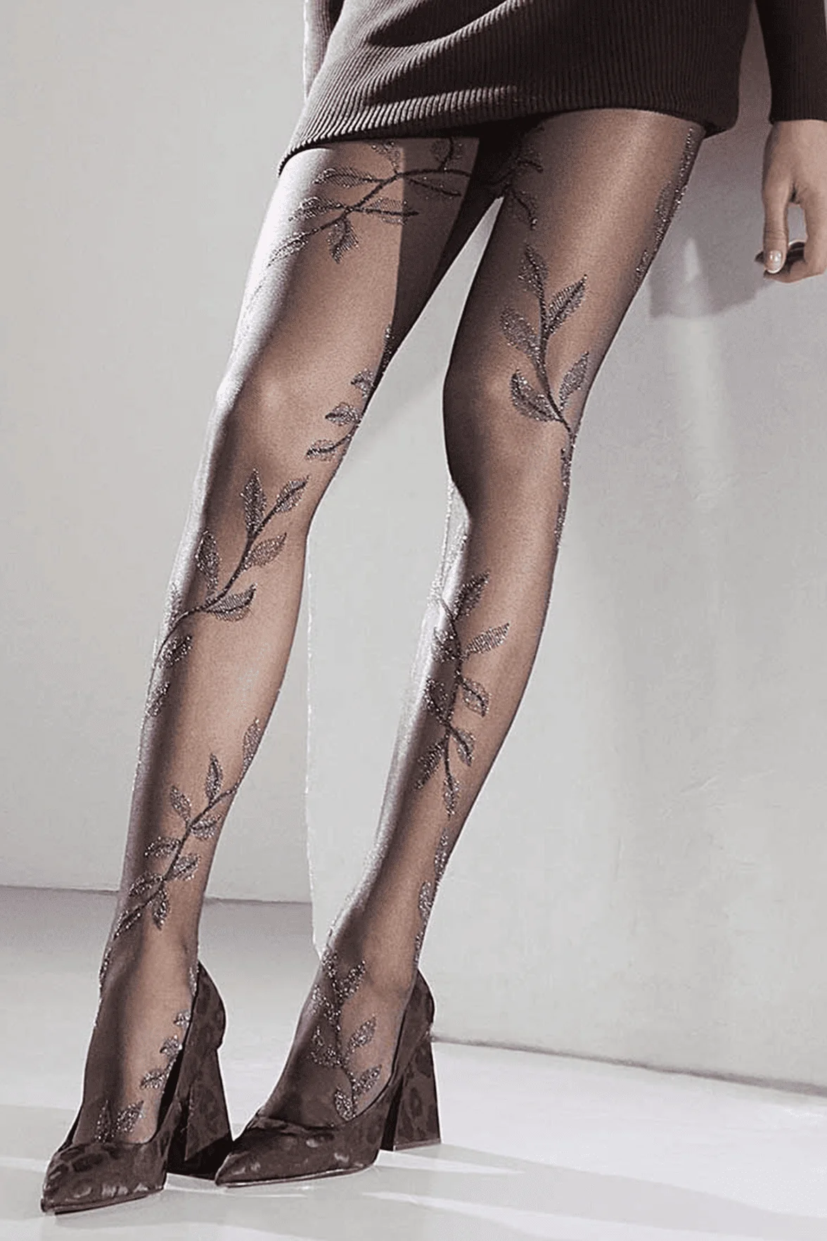 Collant Motif Floral All Over 20D Création  - Bleu Marine - Image 3