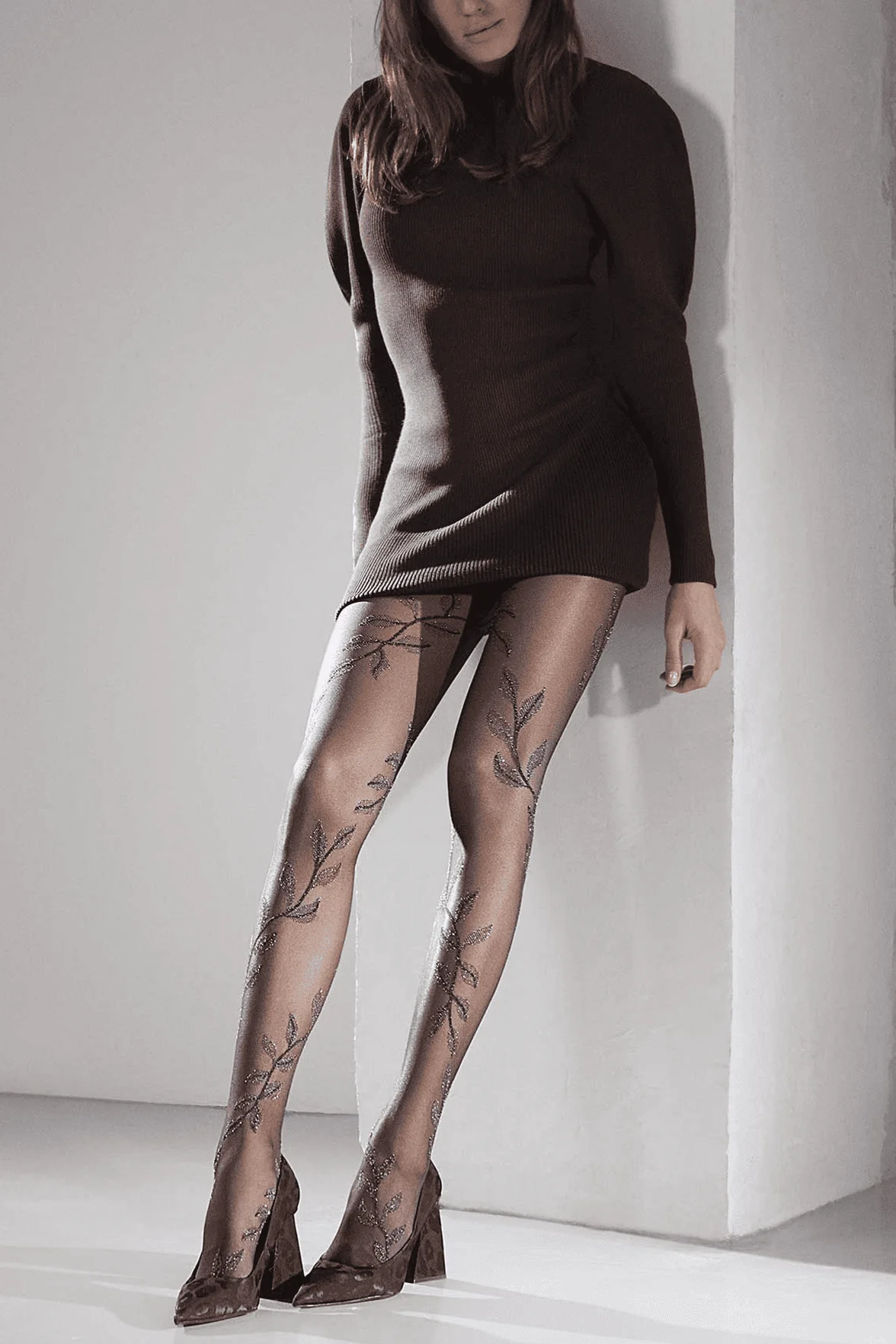 Collant Motif Floral All Over 20D Création  - Bleu Marine - Image 4