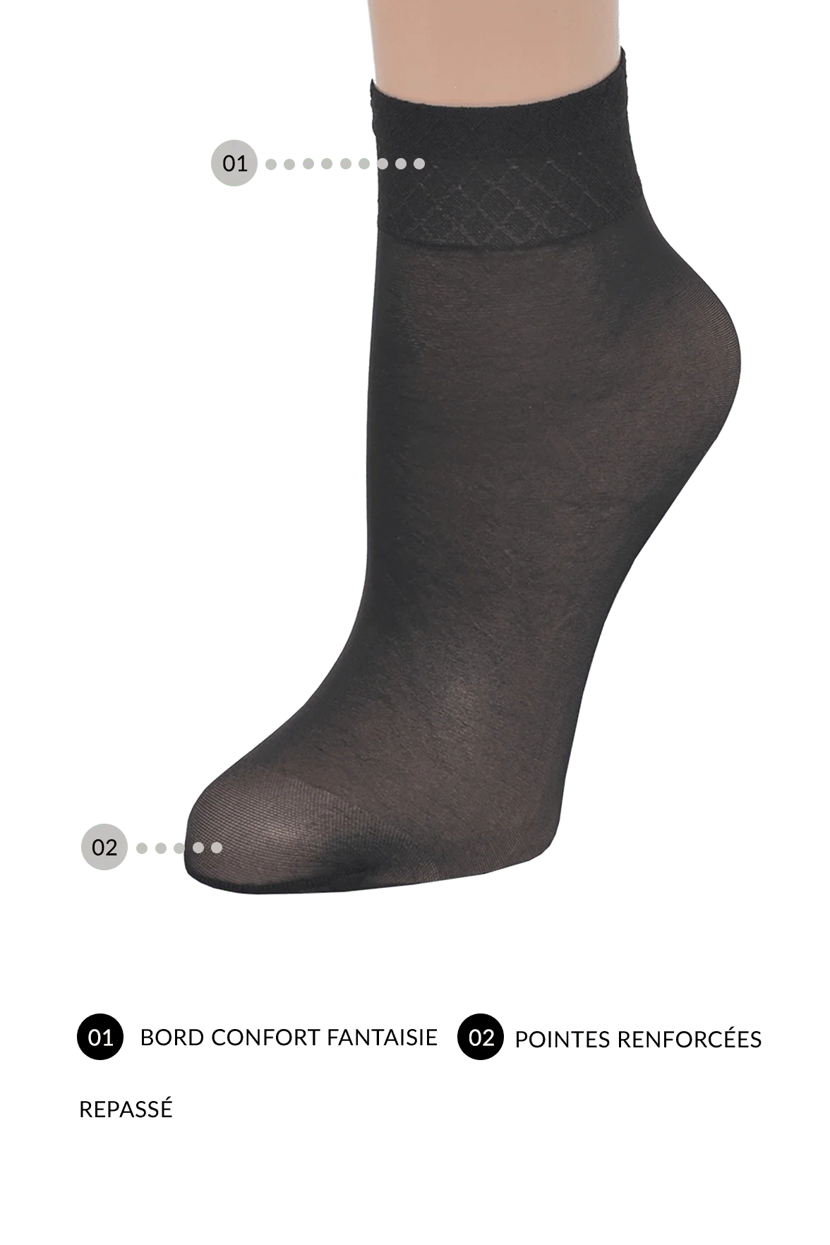 Lot de 2 paires Socquettes Voilance Transparent Satiné 15D - Bronzé - Image 3