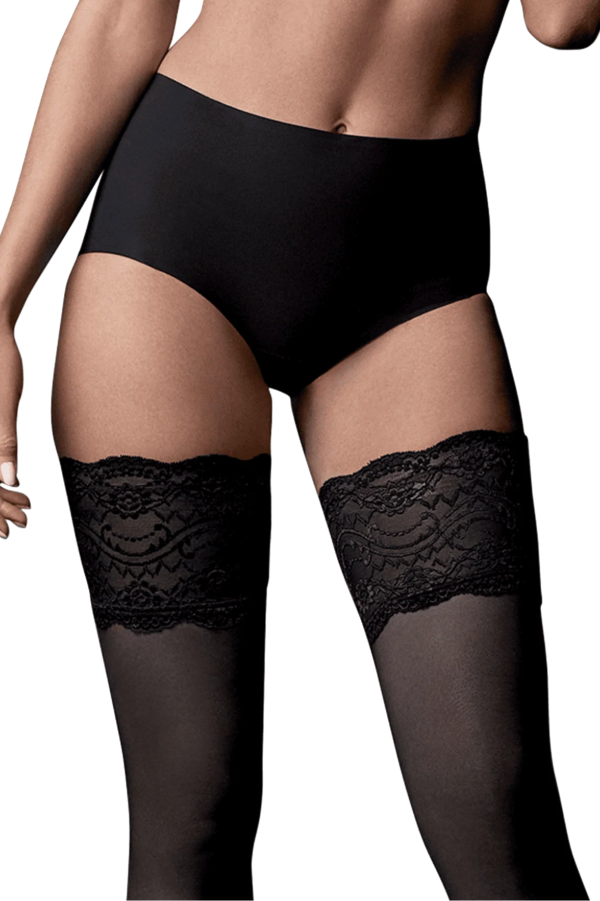Bas-Top Transparent Jarretière Dentelle 15D Dessous Chics - Noir - Image 4